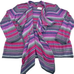 Ralph Lauren Womens 3X Colorful Open Cardigan Aztec Linen Blend Purple Red Boho